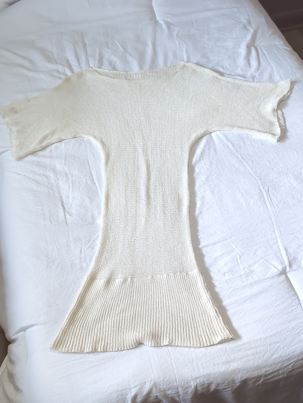 Women's Cream Knit Short-Sleeve Sweater Dress